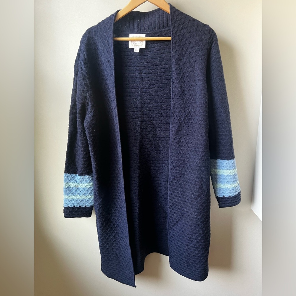 SAIL TO SABLE Wool Honeycomb Cardigan Sweater Open Front Striped 3D Long XXL